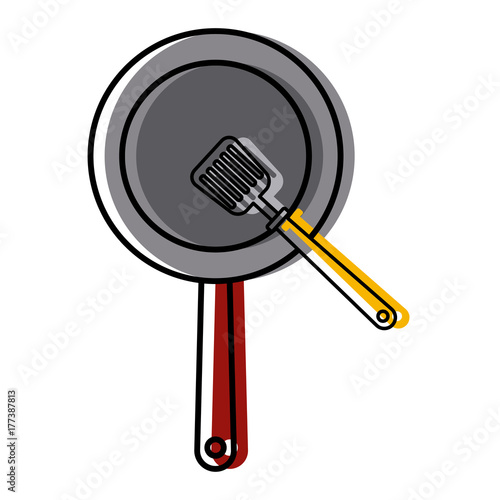 Skillet and turner kitchen utensils icon vector illustration graphic design