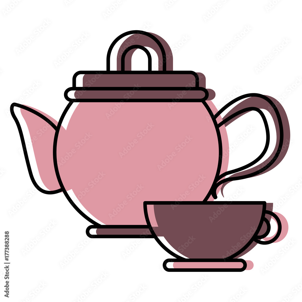 Obraz premium Porcelain teapot and cup utensil icon vector illustration graphic design