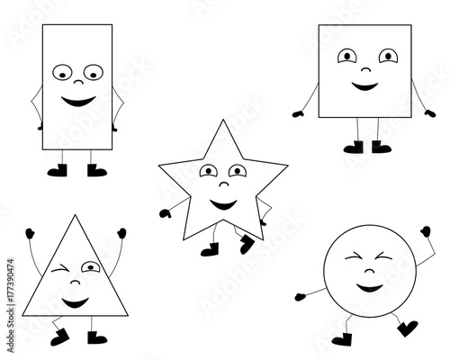 collection of happy dancing basic shapes / coloring page for children