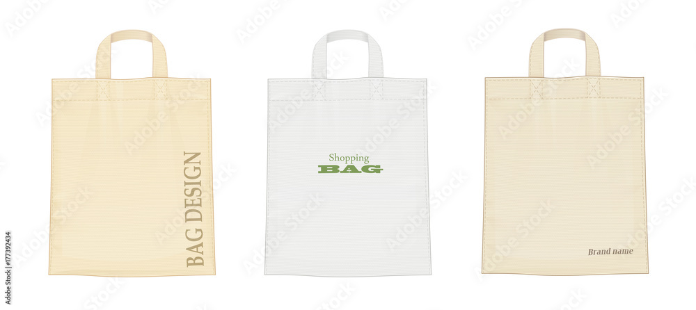 Shopping bag. Set of shop accessoryes for foodstuff. Bags mockup Shopping bag. Set of shop accessoryes for foodstuff. Bags mockup