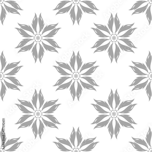 Gray floral ornamental design on white. Seamless backround