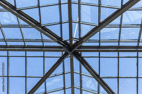 clear glass roof with metal frame for light pass through in the building for saving energy and keep worm