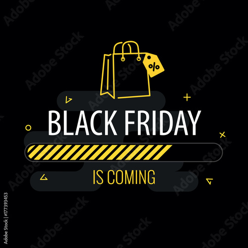 Black friday is coming. Progress bar and shopping bag on black background.