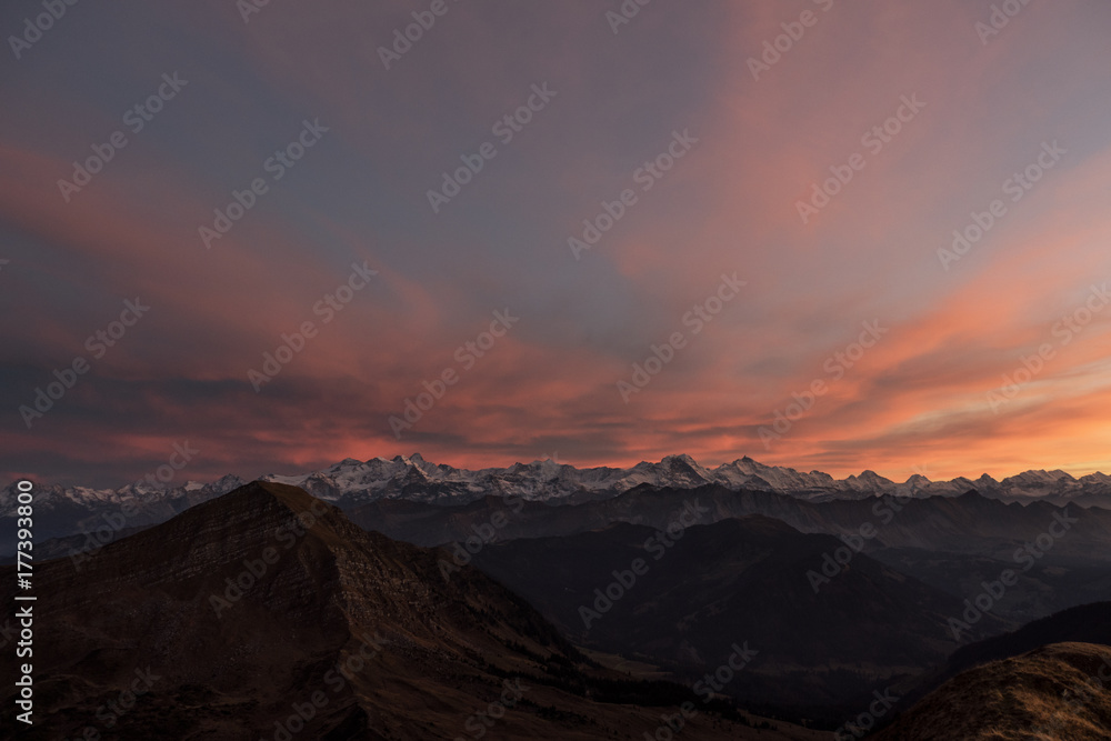 autumn evening in the swiss alps 