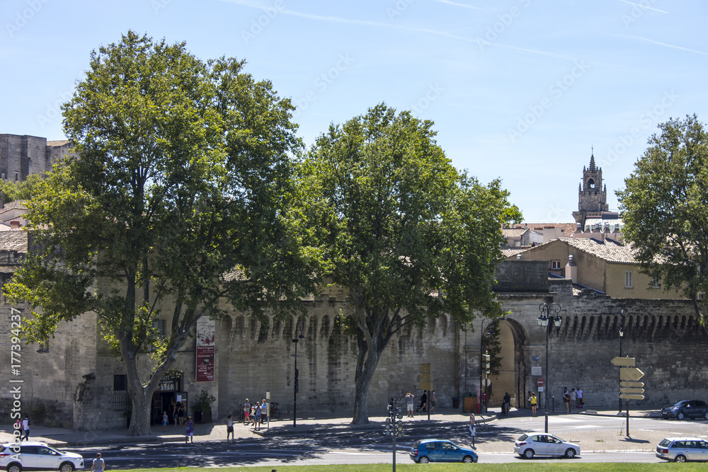 Walls and towers of the papal city of Avignon in Southern France. A World Heritage Site since 1995