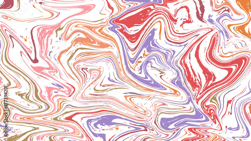 Natural pink marble imitation seamless pattern. Trendy backdrop with peach pink and grey acrylic drips on white background. Paint waves and vortexes stone texture.