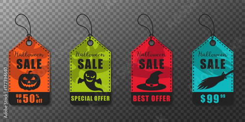 Set of vector Halloween banners. Halloween sale, discount and offer tags, stickers