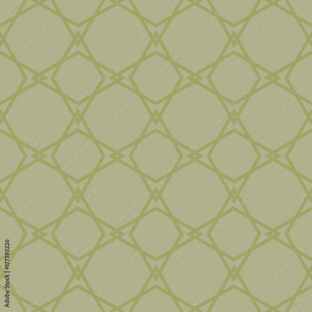 Naklejka premium Olive green geometric ornament. Seamless pattern