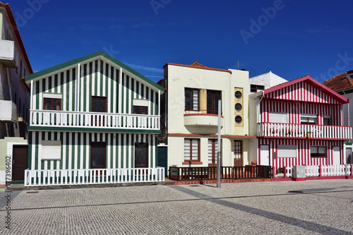 Striped colored houses, Costa Nova, Beira Litoral, Portugal, Europe