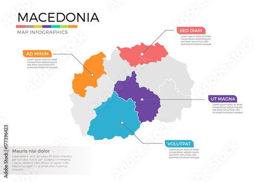Macedonia map infographics vector template with regions and pointer marks