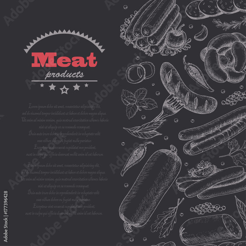 Vertical seamless vector background with meat products