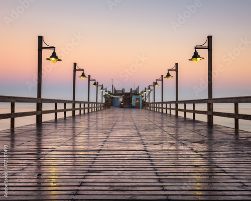 Wet Swakopmund Pier at Sunrise, Namibia, Africa
