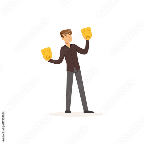 Young actor with theatrical masks