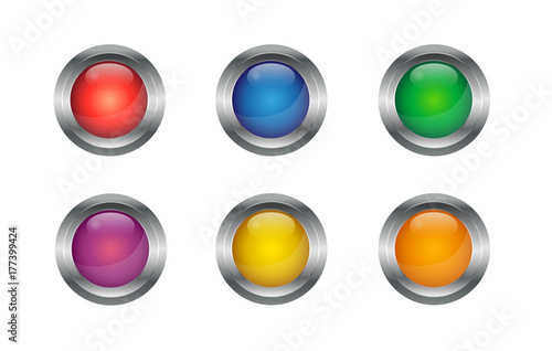 Free Download Set of vector colorful metallic shiny 3d buttons isolated on white background - GFXLoad