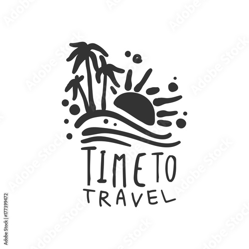 Time to travel logo with summer sun and palm trees