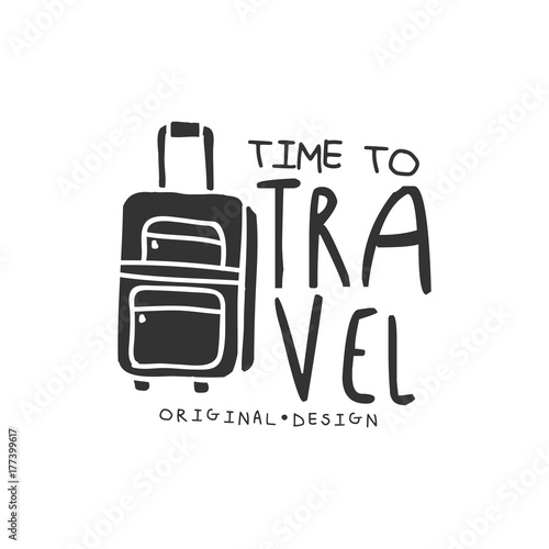 Time to travel logo with traveler luggage