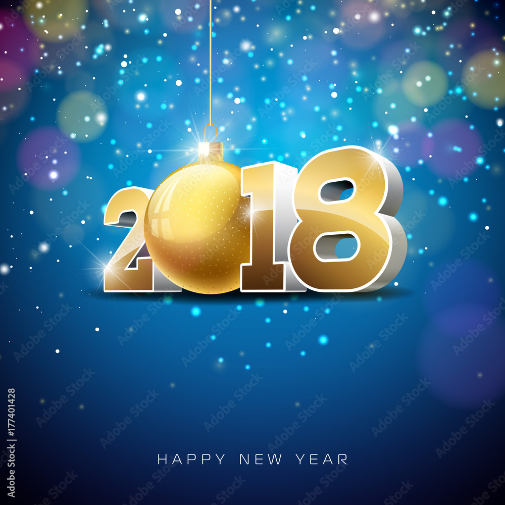 Vector Happy New Year 2018 Illustration on Shiny Lighting Background with Typography Design. Vector Happy New Year 2018 Illustration on Shiny Lighting Background with Typography Design.
