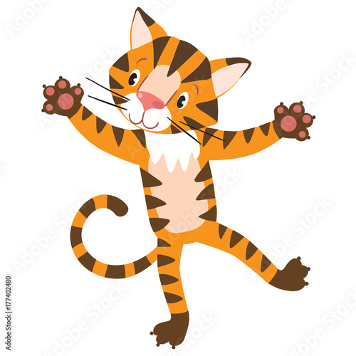 Fototapeta Naklejka Na Ścianę i Meble -  Funny tiger, standing on hind legs