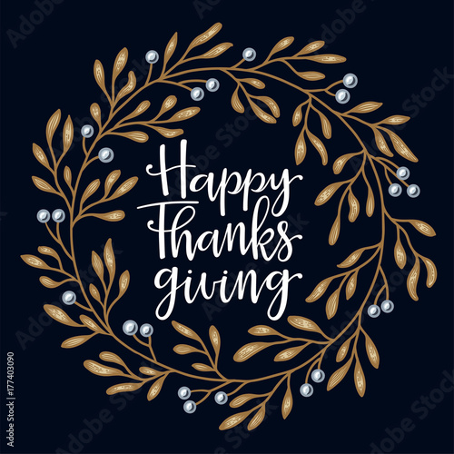 Greeting card for Thanksgiving Day with floral design. 