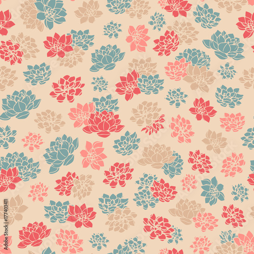 Wallpaper Mural Colorful hand drawn vector lilies silhouettes seamless pattern in retro style on beige background. Vintage floral design. Torontodigital.ca