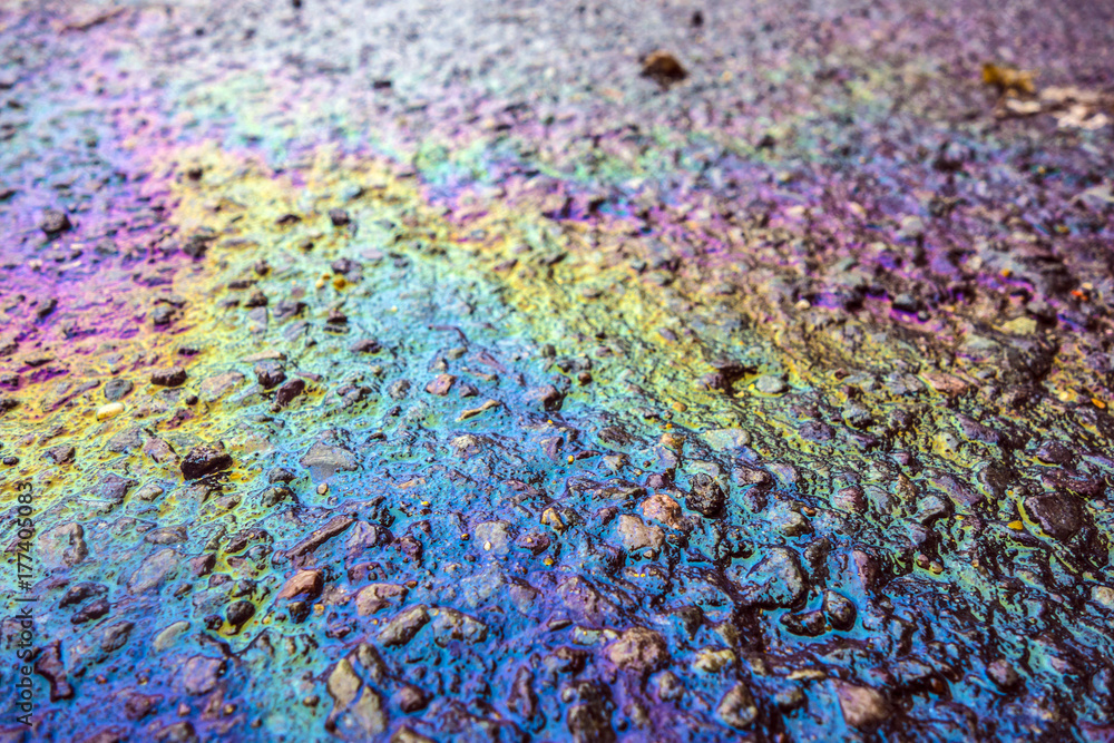 Oil Petrol Rainbow Leak on Pavement