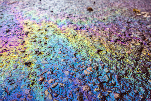 Oil Petrol Rainbow Leak on Pavement