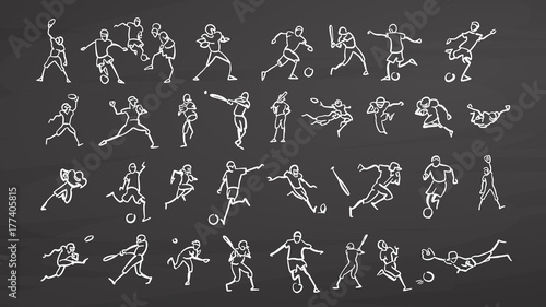 Big set ball sport doodles on chalkboard