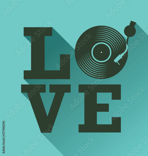 Black vinyl record disc flat love concept vector illustration