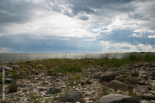 Bouldered seacoast of Baltic Sea in summer, in Puhtu, Estonia. © uduhunt