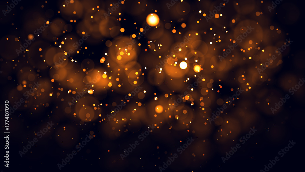 Gold abstract bokeh background. real backlit dust particles with real lens flare. - obrazy, fototapety, plakaty 