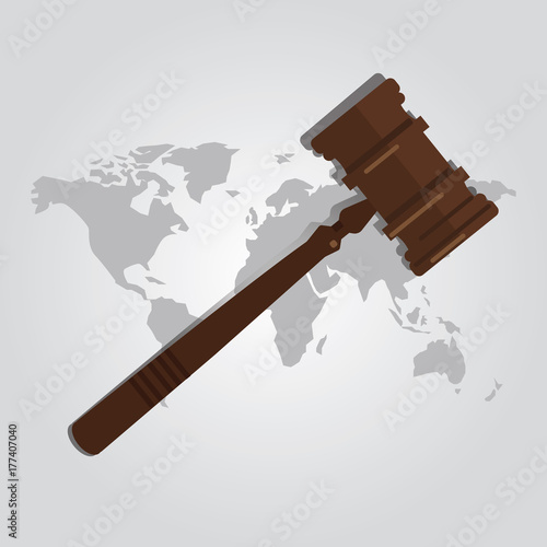 international law arbitration prosecution jurisdiction country world map wooden hammer gavel justice legal authority case verdict law suit