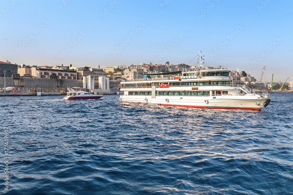 Panoramic view of Golden Horn with transport ships and boats Panoramic view of Golden Horn with transport ships and boats