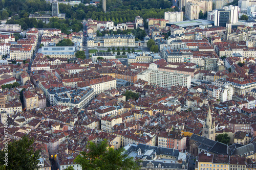 Fototapeta Naklejka Na Ścianę i Meble -  Aerial view of the streets of Grenoble, France, from the Fort de la Bastille