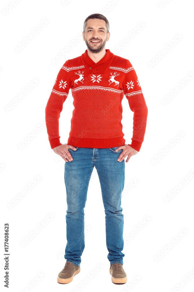 man in red christmas sweater man in red christmas sweater