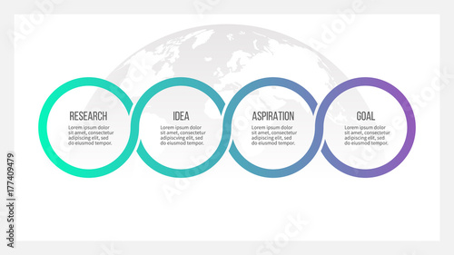 Business process. Timeline infographics with 4 options, circles. Vector template.