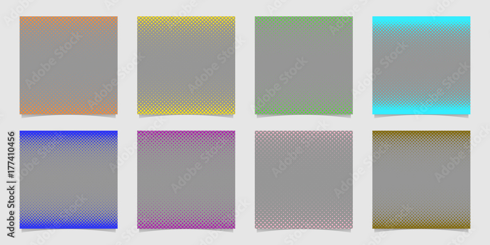 Retro abstract halftone dot pattern background set - squared vector brochure graphic designs on grey background
