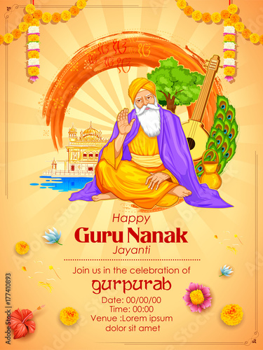 Happy Gurpurab, Guru Nanak Jayanti festival of Sikh celebration background