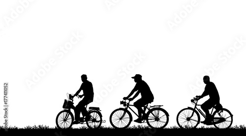 Silhouette man and bike on white background