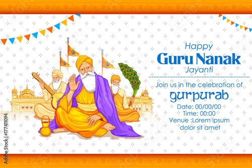 Happy Gurpurab, Guru Nanak Jayanti festival of Sikh celebration background