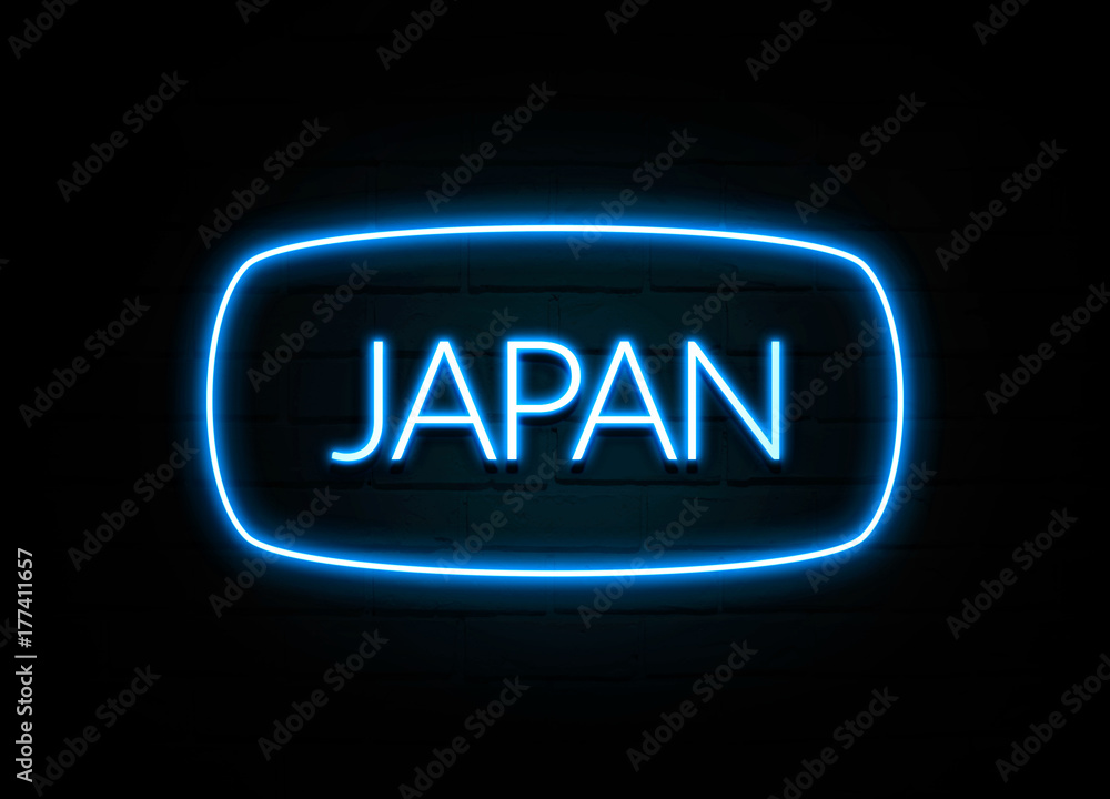 Japan - colorful Neon Sign on brickwall Japan - colorful Neon Sign on brickwall