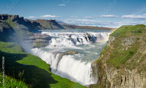 famous Gullfoss waterfall in southern Iceland. treking in Iceland. Travel and landscape photography concept