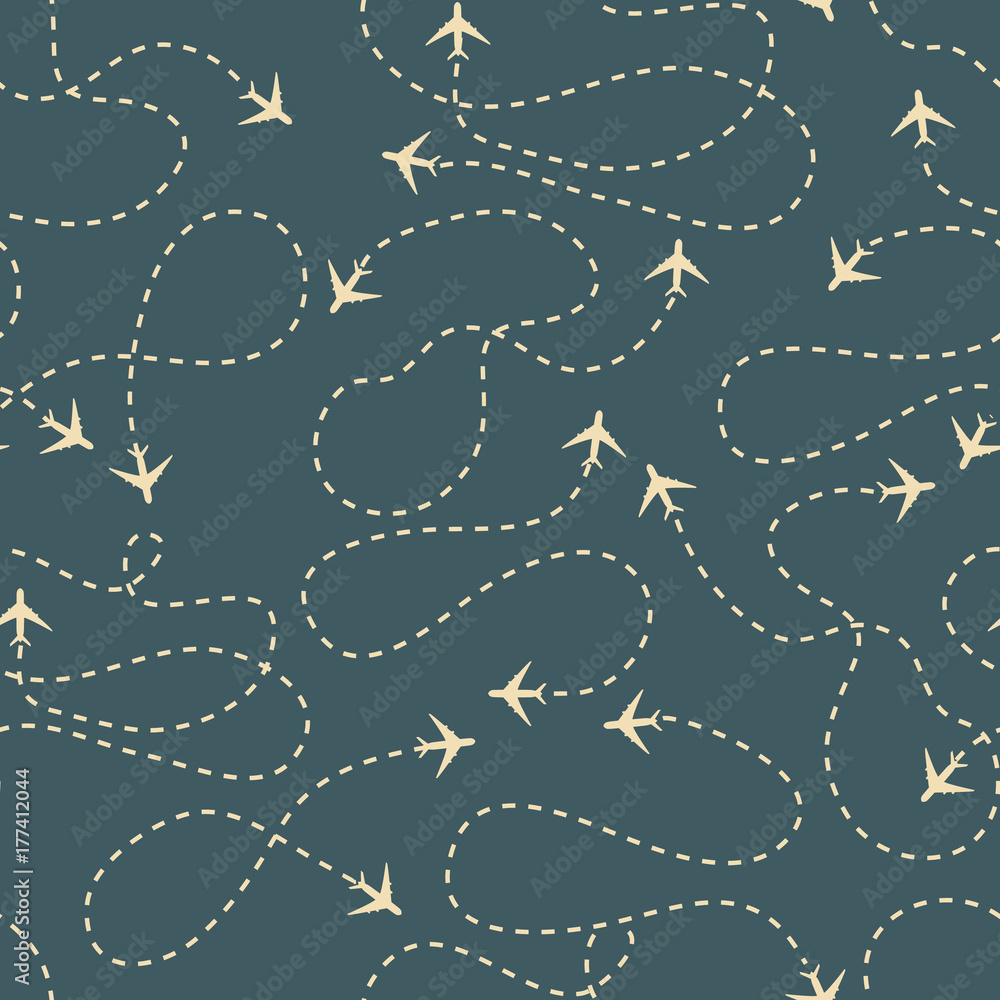 travel around the world airplane routes seamless pattern, background, vector, Endless texture can be used for wallpaper, pattern fills, web page,background,surface