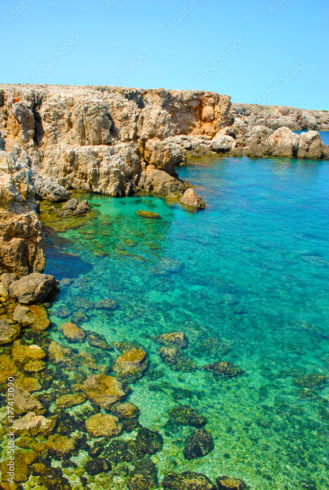 Beautiful blue lagoon at island Menorca in Spain.