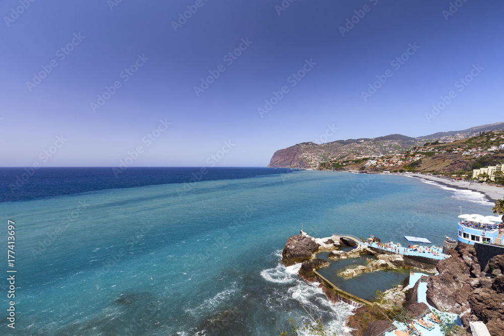 Salt water ocean pools near the town of Sao Martinho in Madeira, Portugal.
