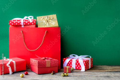 top view gift boxes in bag and shopping mall