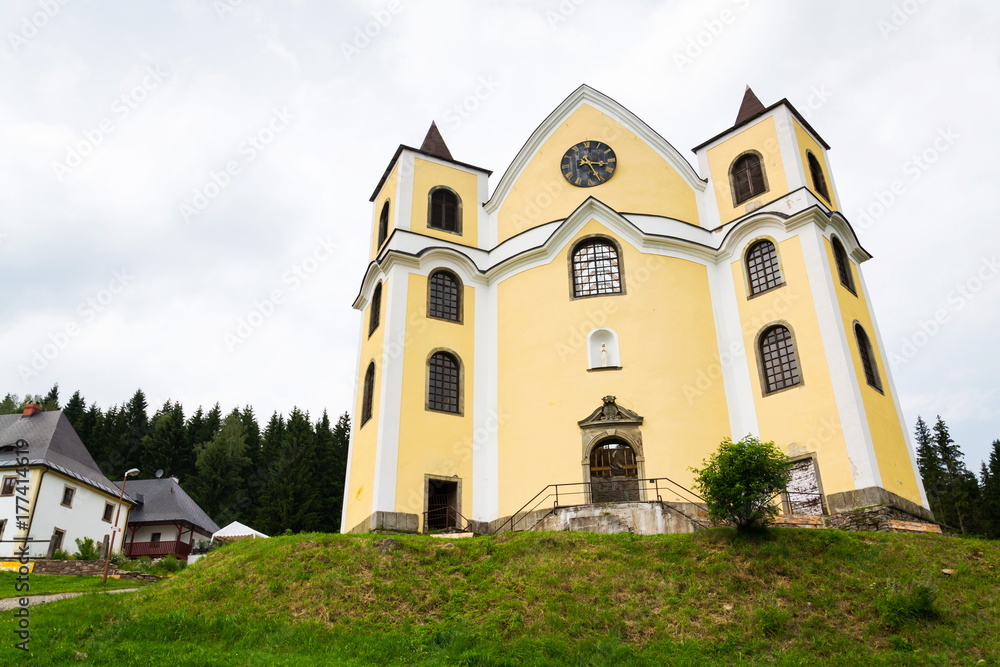 Church of Assumption in sunny mountains country, Neratov, Orlicke hory Church of Assumption in sunny mountains country, Neratov, Orlicke hory