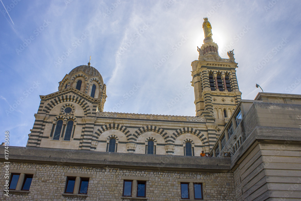 Notre-Dame de la Garde (Our Lady of the Guard), a Catholic basilica and pilgrimage site in Marseille, France,and the city's best-known symbol. Most-visited site in Marseille