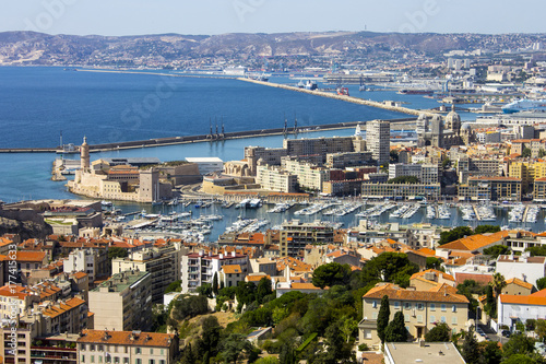 Views of Marseille, France's second largest city, from the church of Notre-Dame de la Garde on a beautiful summer day photo