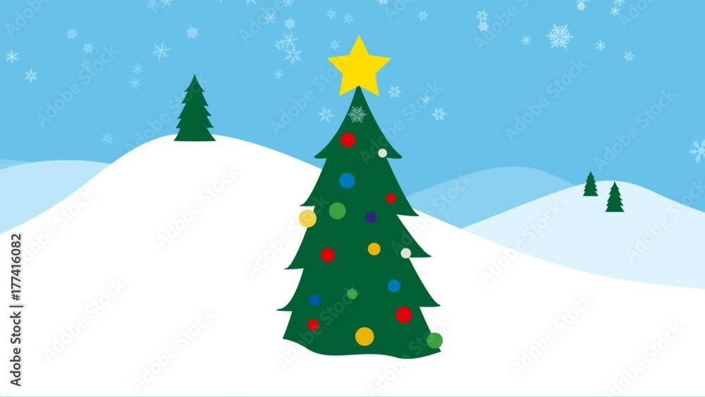 Winter landscape with christmas tree and snow. Animation of xmas holiday celebration. Winter landscape with christmas tree and snow. Animation of xmas holiday celebration.