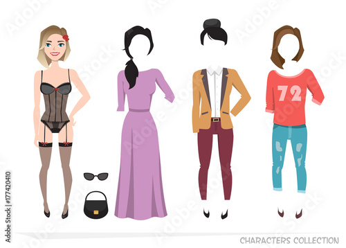 Clothing sets for female. Constructor character.
